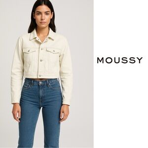 NEW MOUSSY Women's Peasant Zip Cropped Denim Jacket